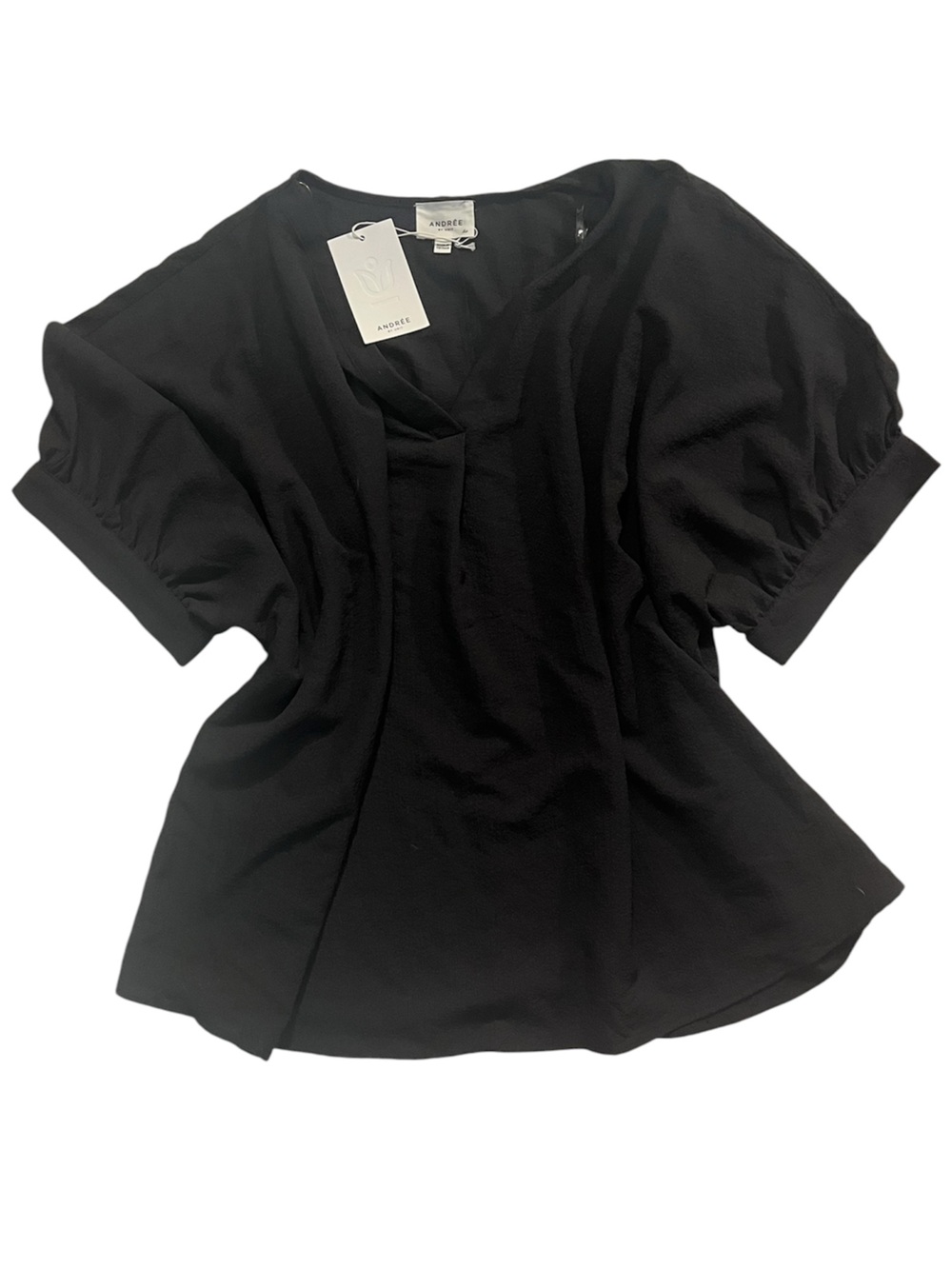 NWT ANDREE BY UNIT | Black Short Sleeve V-Neck Oversized Boxy Blouse Top